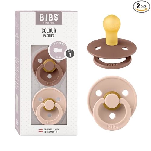 BIBS Pacifiers Colour Collection | Natural Rubber Baby Pacifier | Set of 2 BPA-Free Soothers | Made in Denmark | 0+ Months (Pack of 2) | Woodchuck/Blush