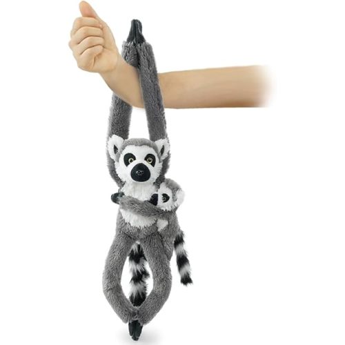 2pcs Lemur Hanging Stuffed Animal Mother with Baby Hangs Plush Toys, Hooks and Stuffed Animals with Rings for Kids, Gifts for Boys and Girls