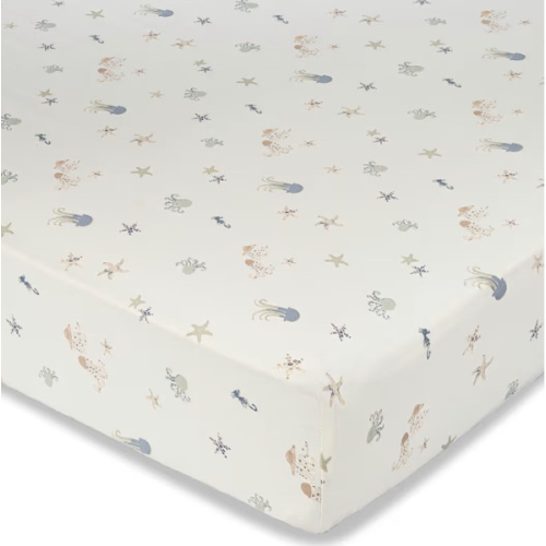 Crane Baby 100% Cotton Under The Sea Fitted Crib Sheet with Jellyfish Design, Neutral Crib Sheets, Fitted Toddler Sheet, 28" x 52" Standard Size Sea Life Crib Sheet