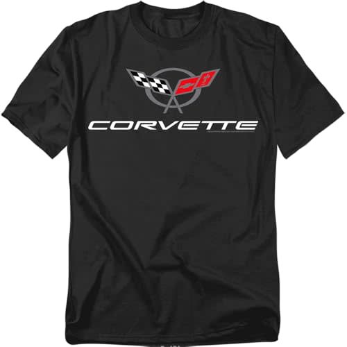 Popfunk Chevy Corvette Chevrolet Vintage GM Car Logo T Shirt (Corvette Logo - Black)