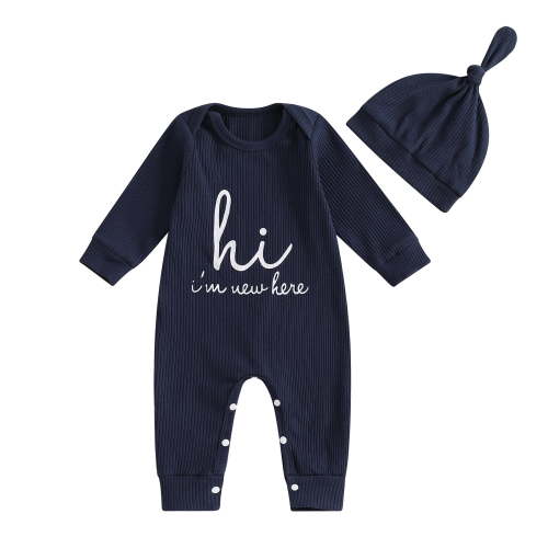 Xudanell Newborn Outfit Baby Embroidery Letter Boy Fall Outfits 12-18 Month Boy Clothes Romper with Hat