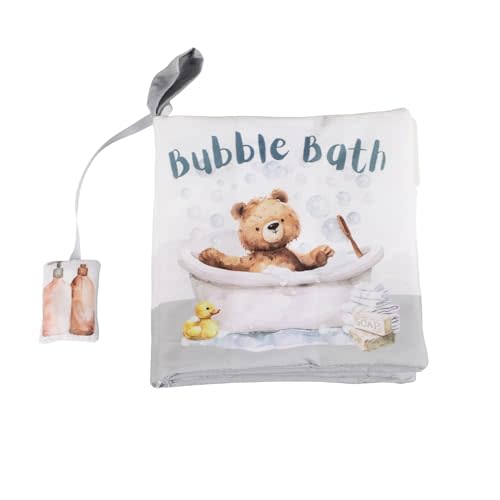 Ali+Oli Baby Cloth Book – Soft Sensory Crinkle Book with Teether for Infants 0-12 Months – Early Learning Touch & Feel Tummy Time Toy – Newborn Shower Gift for Boys & Girls - Bubble Bath