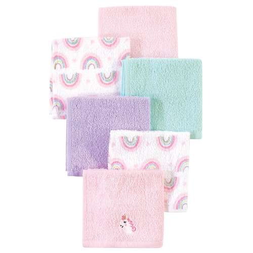 Luvable Friends Baby Girl Super Soft Cotton Washcloths, Unicorn And Rainbow, One Size - Unicorn And Rainbow - One Size