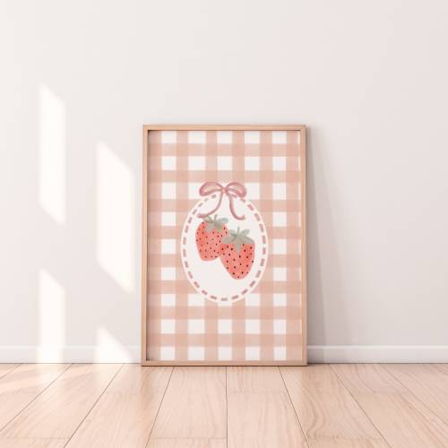 Strawberry Gingham Nursery Print: Baby Girl Room Decor (Digital Download)