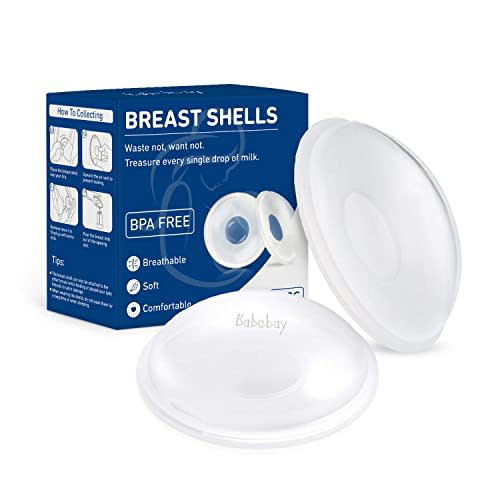 Babebay Breast Shells, Milk Collectors for Breastfeeding, Protect Sore Nipples, Collect Breastmilk Leaks, Soft Silicone Material, Reusable, 2 PCS