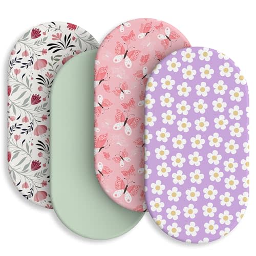 Baby Bassinet Sheets for Baby Boy Girls,4-Pack Fitted Bassinet Sheets Set Compatible with Halo Bassinest Swivel Sleeper,Baby Delight,Angelbliss,32"X16" (Plant World)