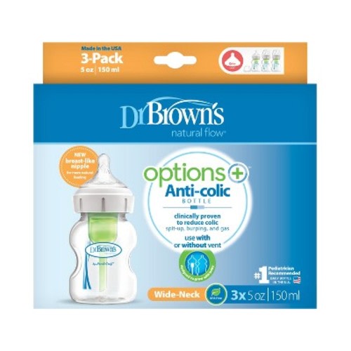 Dr. Brown's Options+ Wide-Neck Anti-Colic Baby Bottle - 5oz/3pk