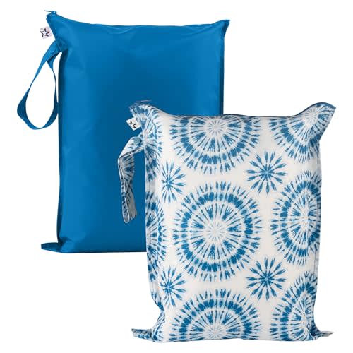 Tiny Twinkle Wet Dry Bag – 2 Pack Reusable Waterproof & Mess Proof Wet Bags for Swimsuits & Travel, Baby Towels & Beach Essentials,a Diaper Bag Must-Have(Blue Tie Dye)