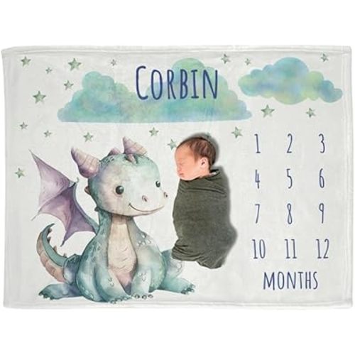 Milestone Blanket Boy Personalized, Milestone Blanket Dragon Baby Boy, Baby’s First Days Quilt, Monthly Growth Throw, Watch Me Grow Tracker, Personalized Newborn Shower Present