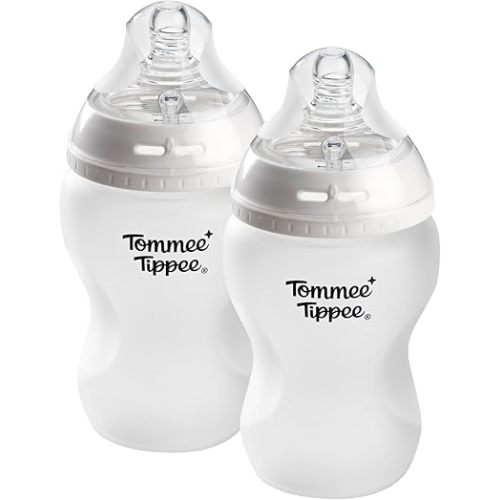 Tommee Tippee Silicone Coated Glass Baby Bottles for Feeding, 9 0z, Anti-Colic, 0+ Months, Slow Flow Breast-Like Nipple, Shatter-Proof Glass, BPA Free, Pack of 2