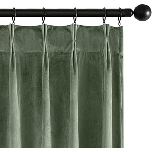 MIULEE Sage Green Velvet Curtains 96 inches Long, Pinch Pleated Blackout Drapes with Hooks, Thermal Insulated Pinch Pleat Panels for Bedroom Living Room, 2 Panels