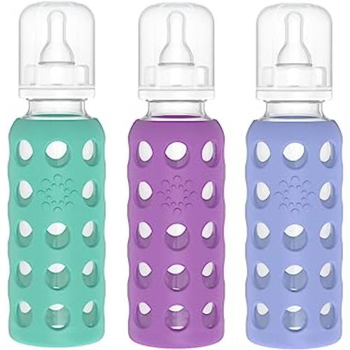 Lifefactory Glass Baby Bottles with Silicone Protection - 3-PACK, 9 Ounce Bottles, (1- Kale, 1- Grape & 1- Blueberry)
