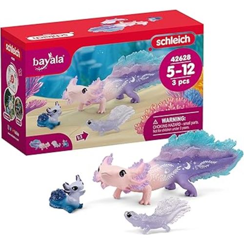 Schleich Bayala - 3PC Colorful Axolotl Figurine Toy Set - Mermaid Mythical Creature Playset for Girls and Boys - Cute Undersea Fairy Salamander Figures - Fantasy Animal Toys for Kids Ages 5+ | 42628