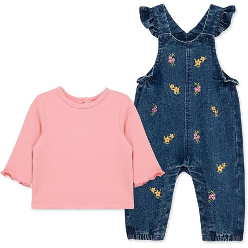 Little Me Essentials for Baby Girls and Boys Woven Jumpers and Coverall Overalls Set, Newborn to 24 Months