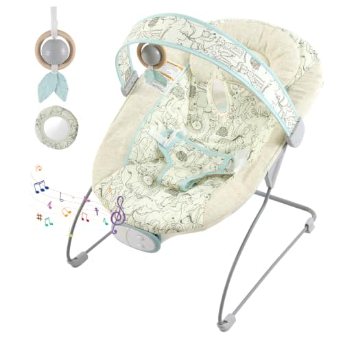 Portable Baby Bouncer Seat with 8 Melodies, 3 Vibration Levels & Adjustable Volume, Foldable Infant Bouncer Rocker with Safety Harness for Baby 0-6 Months, Indoor & Outdoor Use BR2404