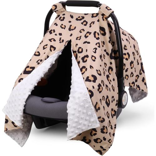 Rquite Car Seat Cover Baby, Carseat Covers for Boy Girl, Minky Infant Car Seat Cover Winter, Peekaboo Opening Car Seat Canopy, Multiuse Baby Carrier, Stroller, Nursing Cover, Minky Blanket, Leopard
