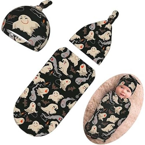 Personality Hallowmas Newborn Swaddling Blanket Beanie Hat Funny Blanket Sleeping Bag New Born Sleep Sacks for Boys Girls