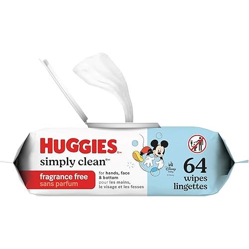 Huggies Simply Clean Unscented Baby Diaper Wipes, 1 Flip-Top Pack (64 Wipes Total), Packaging May Vary