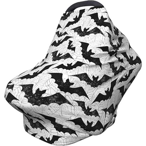 Black Bat Goth Baby Stuff Car Seat Cover for Baby Carseat Covers for Girl Boy Stretchy Soft Breathable Breastfeeding Infant Car Seat Canopy Carrier Cover