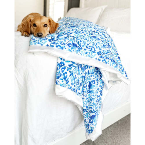 Blue Damask Plush Blanket Infant Size