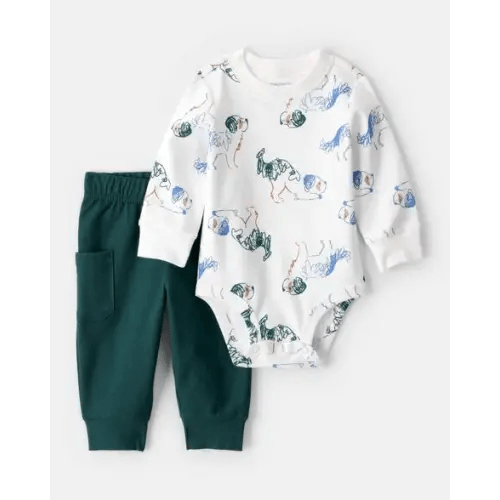 Baby Boy 2-Piece Dog Print Bodysuit & Pant Set - White/Green | Carter's