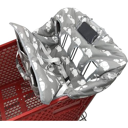 Twin Double Shopping Cart Cover for Baby Siblings with Carrying Case. Foldable Fit Wholesale Warehouse Grocery Stores Like Costco SAMS Club (White Elephant)