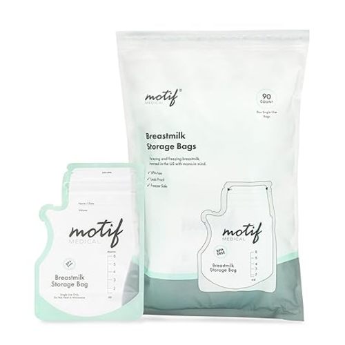 Motif Medical Breastmilk Storage Bags - Breastmilk Freezer Bags w/Easy Pour Spout, Write-On Label - Leak-Proof Double Zipper Milk Bags for Breastmilk - Breastfeeding Mom Gifts (6 oz, 100 Count)