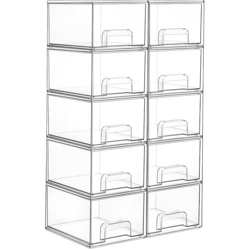 Vtopmart 4 Pack Small Clear Stackable Storage Drawers,Acrylic Bathroom Makeup Organizer,Plastic Storage Bins For Vanity, Undersink, Kitchen Cabinets, Pantry, Home Organization