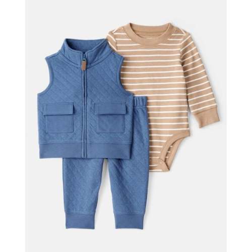 3-Piece Quilted Vest Outfit Set - Blue/Brown | Carter's