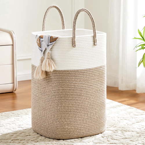 Laundry Basket, Woven Cotton Rope Laundry Hamper, Versatile Storage for Dirty Clothes, Baby Toys, and Blankets in Bathroom, Nursery, and Living Room