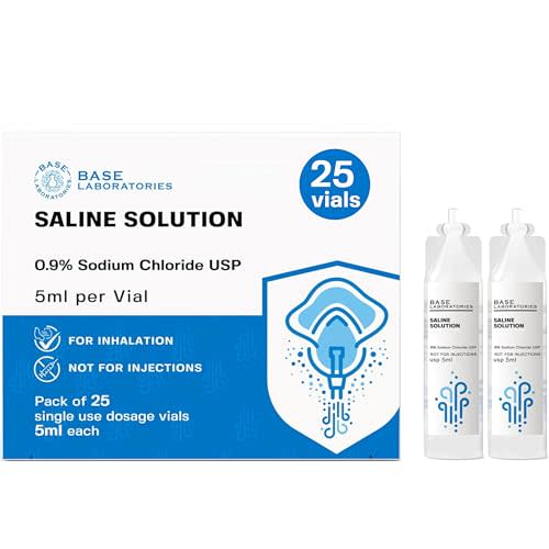 BASE LABORATORIES 0.9% Saline Solution for Nebulizer Machine | Saline Solution for Inhalation & Nasal Irrigation | 0.9% Concentration l 25 Vials 5ml Unit Dose