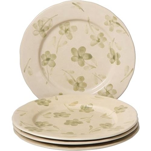 Bloomhouse - 2 Time Oprah's Favorite Things - Made in Portugal Hand Painted 10.8 Inch Dinner Plates Set of 4 - Porto Petals Floral Dish Set - Green Orchid