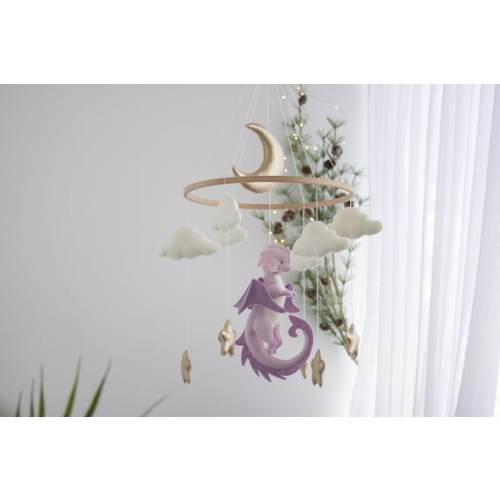 Dragon Nursery Baby Mobile, Purple Baby Girl Mobile, Felt Hanging Toy, Fantasy Baby Nursery, Golden Moon and Stars, Baby Shower Gift - Etsy