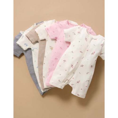 2 Pack Short Zip Romper Pale Pink Blossom Pack - Purebaby | Maisonette