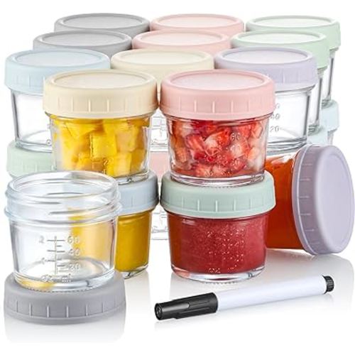 VITEVER 24-Pack Glass Baby Food Storage Containers - 4 oz Baby Food Storage Jars With Lids, Baby Food Maker, Microwave, Dishwasher & Freezer Safe