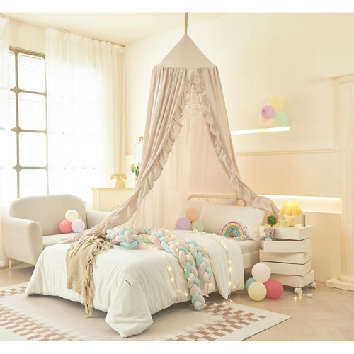 one Bed Canopy,Ruffled Canopy Bed Curtains Kids Canopy For Room,Hanging Canopy Princess Play Tent For Reading Nook Play Room Decor (Ivory) | Wayfair