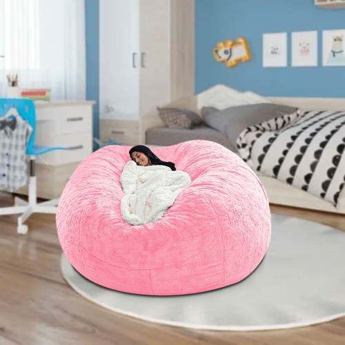 Loyerfyivos Bean Bag Chair for Adults and Kids Without Filler Soft Oversized Round Cover for Big Joe Beanbag Chair Lounge Chair Lazy Sofa Stuffed Animal Toyes Storage, 70.8In*35.4In, Pink