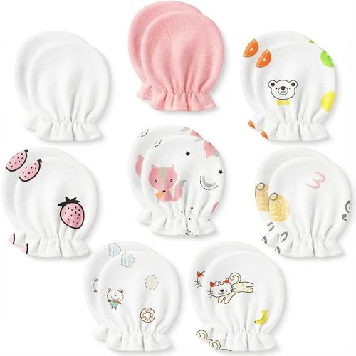 8 Pairs Newborn Baby Mittens No Scratch, Cotton Infant Baby Gloves Newborn Essentials for 0-6 Months