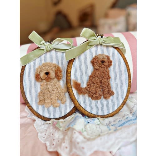 Handmade CUSTOM Pet Portrait Dog Cat Heirloom Nursery wall decor Art baby gift Keepsake puppy framed needle felted embroidered golden doodle