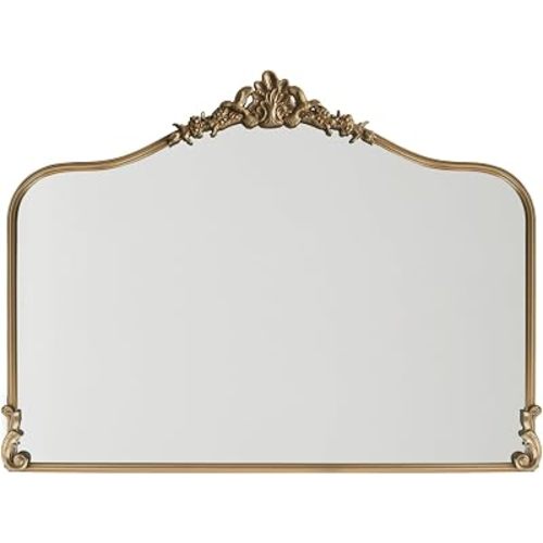 Vintage Gold Wall Mirror 40x30 inch, Baroque Design, Ornate Arched Frame