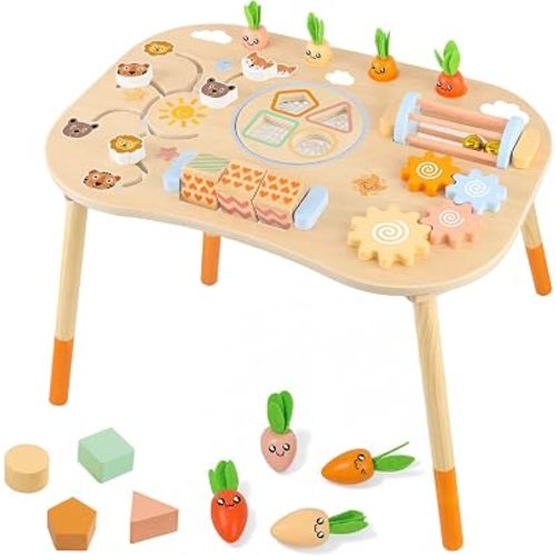 Wooden Activity Table Baby Activity Center Montessori Toys for 1 Year Old