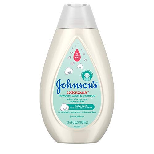 Johnson's CottonTouch Newborn Baby Wash & Shampoo with No More Tears, Sulfate-, Paraben- Free for Sensitive Skin, Made with Real Cotton, Gently Washes Away Dirt & Germs, 13.6 fl. oz