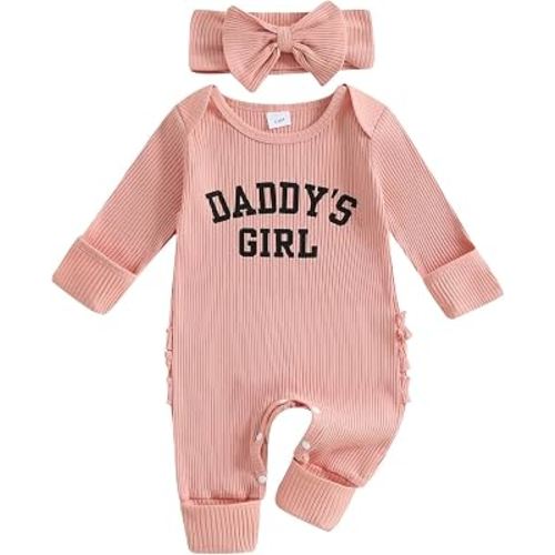 Sejardin Newborn Infant Baby Girl Jumpsuit Fall Clothes Letter Print Long Sleeve Crew Neck Romper with Headband
