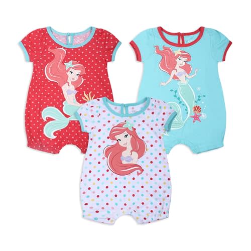 Disney Baby Girls' Ariel The Little Mermaid 3 Pack Rompers