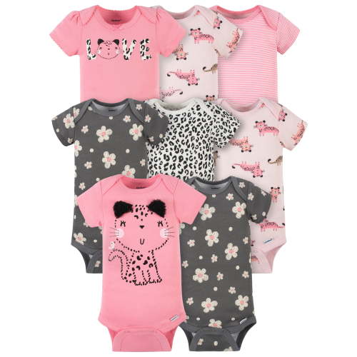 Gerber Baby Girl Short Sleeves Onesies Bodysuits, 8-Pack
