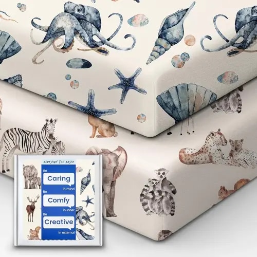 Sábanas bajeras de cuna para bebé niño de alta calidad, para colchón de cuna estándar, sábana de punto de jersey ultrasuave, segura y acogedora, duradera, elegante sábana para cuna, 28 x 52 x 9 pulgadas, bolsillo extra profundo