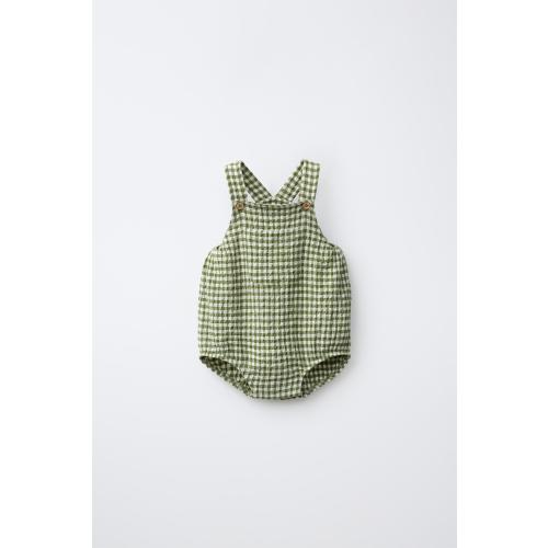 GINGHAM SHORT ROMPER - Blue green