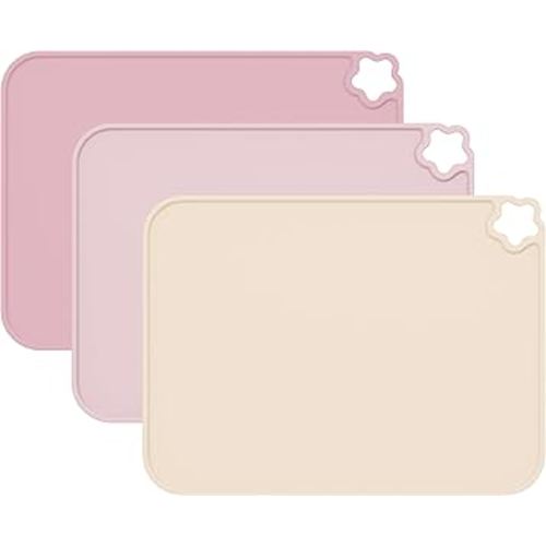 Cutebe Silicone Placemat for Toddles Kids Non-Slip Reusable Portable Kids Placemats for Dinning Table Heat Resistant Placemats, Baby Placemat Stain Resistant Silicone Mat for Dining Table 3 Pack