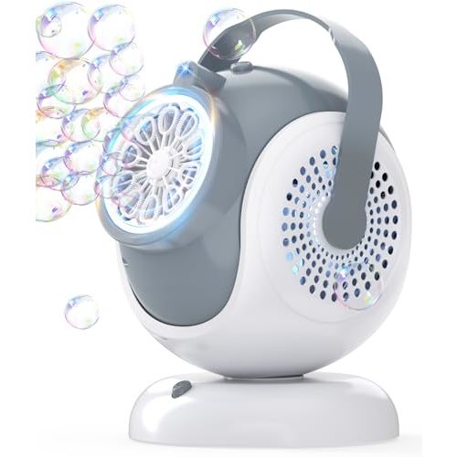 Rechargeable Bubble Machine, Automatic 360° Rotation, 75° Adjustment Bubbles Blower with 10 Large Holes Wands for Kids, Toddlers Outdoor Play, Wedding, Birthday Party, Gifts Toys for Boys, Girls