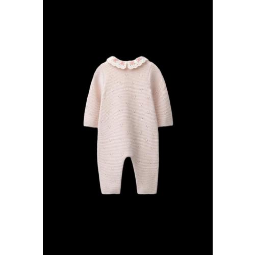 KNIT JUMPSUIT WITH CROCHET COLLAR AND EMBROIDERED FLOWERS - Beige-pink | ZARA United States